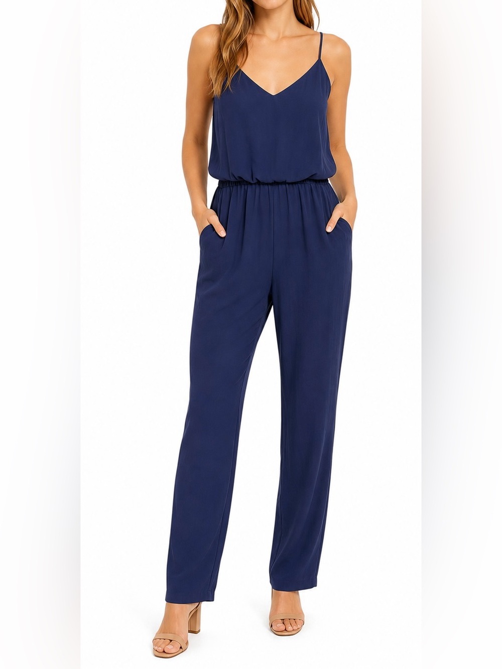 Naked Zebra Navy Blue Open Back Crepe Jumpsuit Large